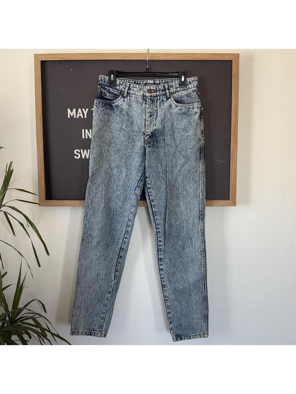 Lizwear Acid Wash Jeans Womens size 12 31x29 High Rise Tapered Mom Denim Blue 90
